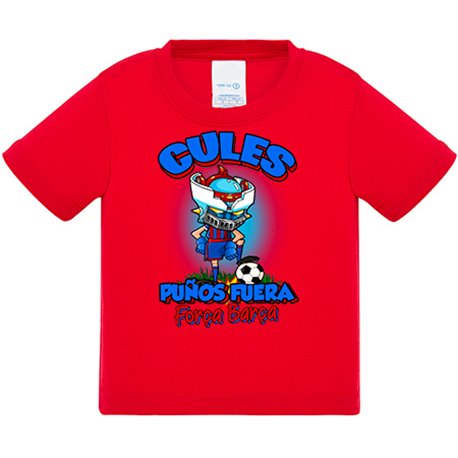 Camiseta bebé frase culés puños fuera parodia robot de los 80 para nostálgicos futboleros de Barcelona