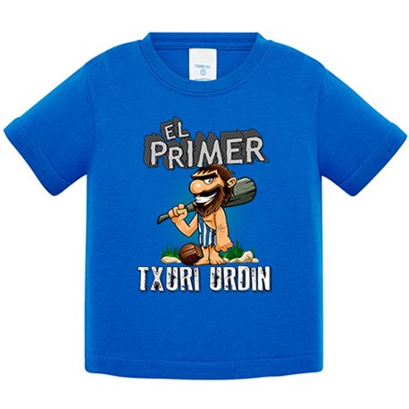 Camiseta bebé frase el primer txuri urdin para hincha de su equipo de fútbol