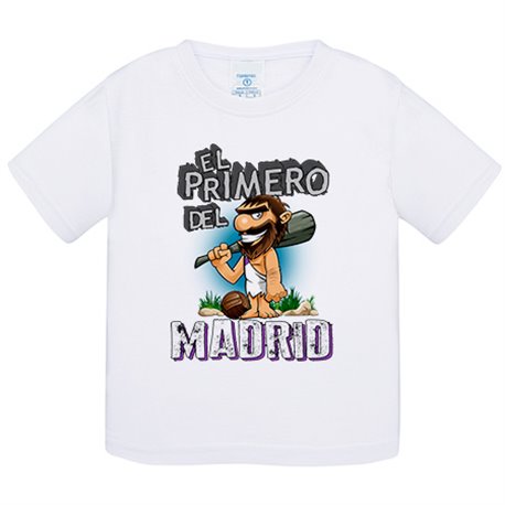 Camiseta bebé frase el primero del Madrid para hincha de su equipo de fútbol