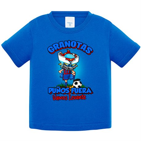 Camiseta bebé frase granotas puños fuera parodia robot de los 80 para nostálgicos futboleros de Levante