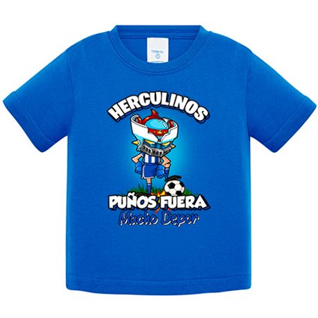 Camiseta bebé frase Herculinos puños fuera parodia robot de los 80 para nostálgicos futboleros del Depor