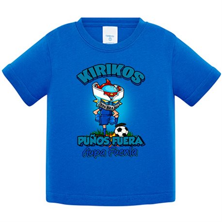 Camiseta bebé frase kirikos puños fuera parodia robot de los 80 para nostálgicos futboleros de Fuenlabrada