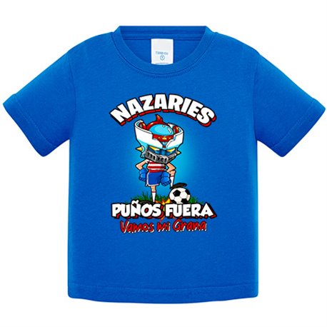 Camiseta bebé frase nazaries puños fuera parodia robot de los 80 para nostálgicos futboleros de Granada