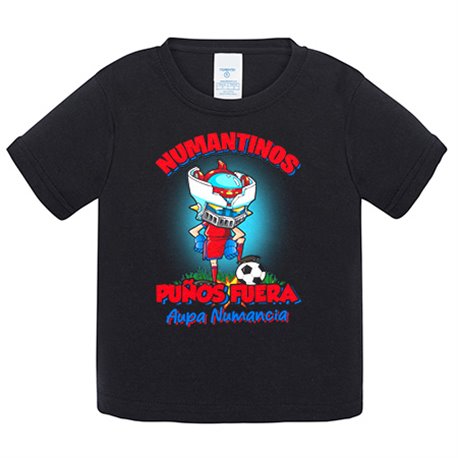 Camiseta bebé frase numantinos puños fuera parodia robot de los 80 para nostálgicos futboleros