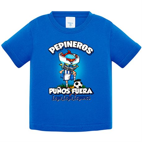Camiseta bebé frase pepineros puños fuera parodia robot de los 80 para nostálgicos futboleros de Leganés
