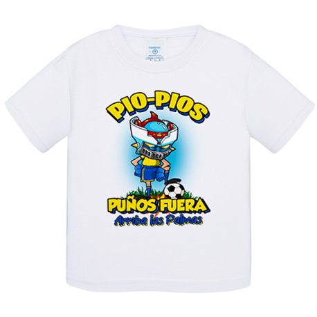 Camiseta bebé frase pio pios puños fuera parodia robot de los 80 para nostálgicos futboleros de Las Palmas