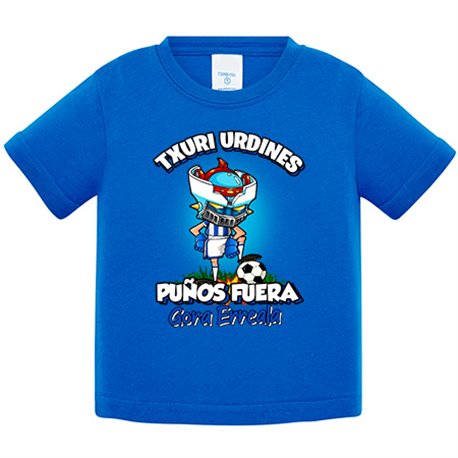 Camiseta bebé frase txuri urdines puños fuera parodia robot de los 80 para nostálgicos futboleros