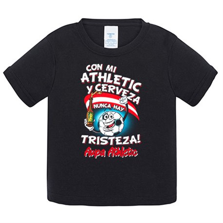 Camiseta bebé con mi Athletic y cerveza nunca hay tristeza para aficionado al fútbol