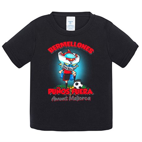 Camiseta bebé frase Bermellones puños fuera parodia robot de los 80 para nostálgicos futboleros de Mallorca