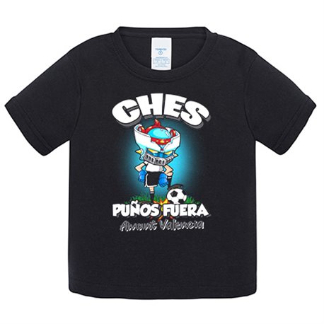 Camiseta bebé frase ches puños fuera parodia robot de los 80 para nostálgicos futboleros de Valencia