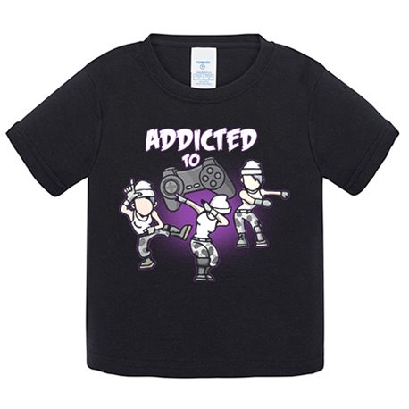 Camiseta bebé para gamer frase addicted to play viciado de los videojuegos con pose baile Take L Dab y Floss
