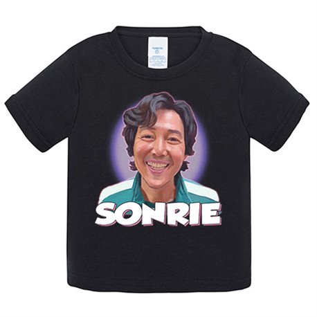 Camiseta bebé ilustración caricatura de jugador del calamar sonriendo