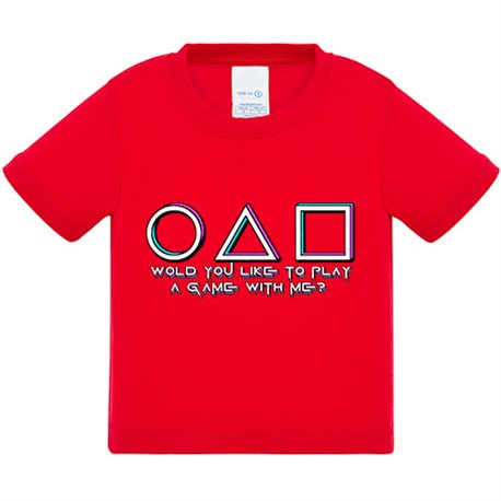Camiseta bebé quieres jugar a un juego conmigo frase parodia del calamar
