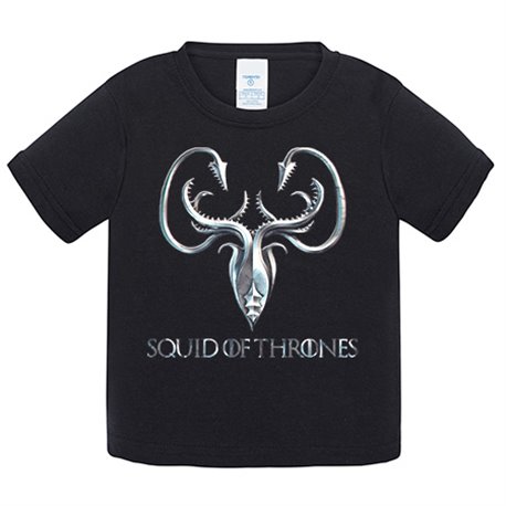 Camiseta bebé parodia Squid of Thrones ilustración para fans del calamar