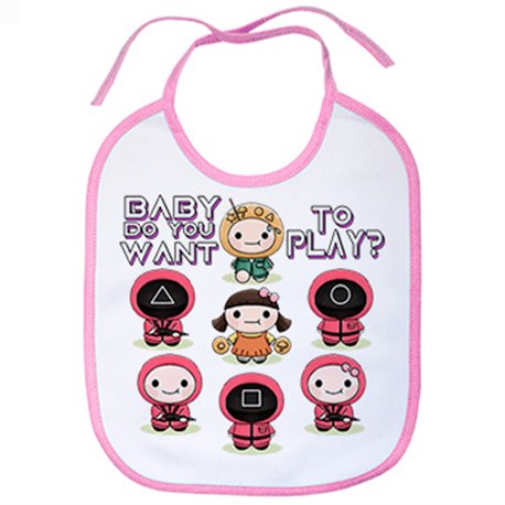 Babero parodia kawaii del calamar frase quieres jugar