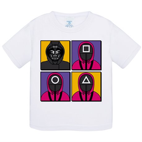 Camiseta bebé parodia del calamar ilustración de los personajes que controlan el juego