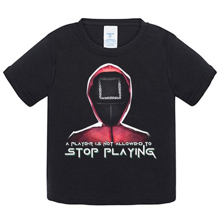 Camiseta bebé parodia del calamar frase no se permite que un jugador pare de jugar