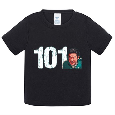 Camiseta bebé parodia del calamar jugador número 101 ilustración personaje