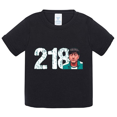 Camiseta bebé parodia del calamar jugador número 218 ilustración personaje