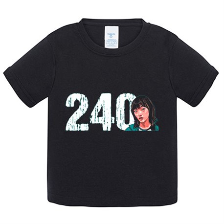 Camiseta bebé parodia del calamar jugadora número 240 ilustración personaje