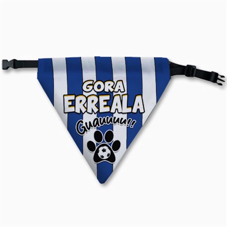 Collar pañuelo para perro de la Real Gora Erreala txuri urdin aficionado al fútbol