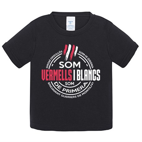 Camiseta bebé Girona de primera 2022 orgull gironí som vermells i blancs para aficionados al fútbol y al básquet