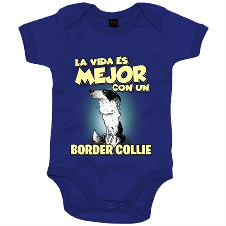 Body bebé la vida es mejor con un perro de raza Border Collie blanco y negro