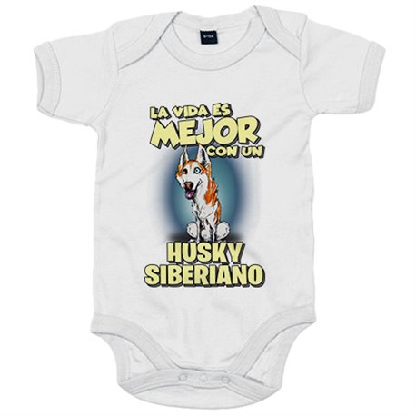 Body bebé la vida es mejor con un perro de raza Husky Siberiano blanco y marrón