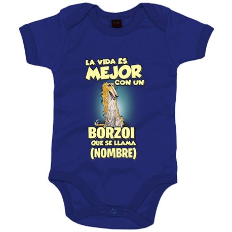 Body bebé la vida es mejor con un perro raza Borzoi que se llama personalizable con nombre