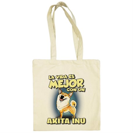 Bolsa de tela la vida es mejor con un perro de raza Akita Inu blanco y marrón