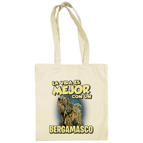 Bolsa de tela la vida es mejor con un perro de raza Bergamasco