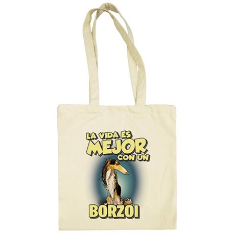 Bolsa de tela la vida es mejor con un perro de raza Borzoi blanco y negro