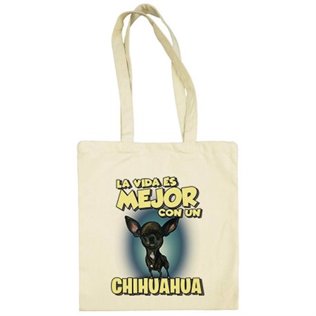 Bolsa de tela la vida es mejor con un perro de raza Chihuahua negro