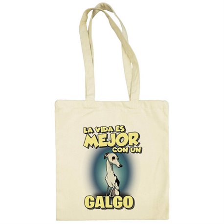 Bolsa de tela la vida es mejor con un perro de raza Galgo blanco y negro