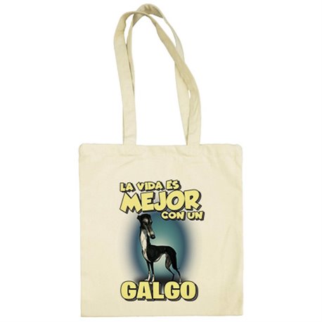 Bolsa de tela la vida es mejor con un perro de raza Galgo negro