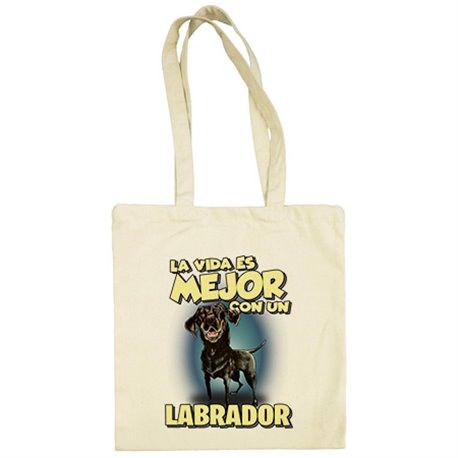Bolsa de tela la vida es mejor con un perro de raza Labrador negro