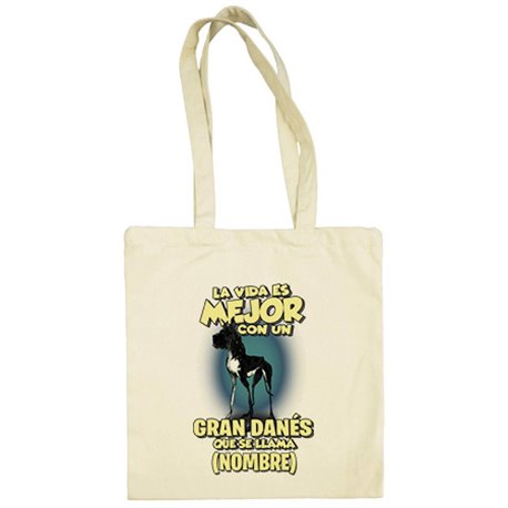 Bolsa de tela la vida es mejor con un perro raza Gran Danés negro que se llama personalizable con nombre
