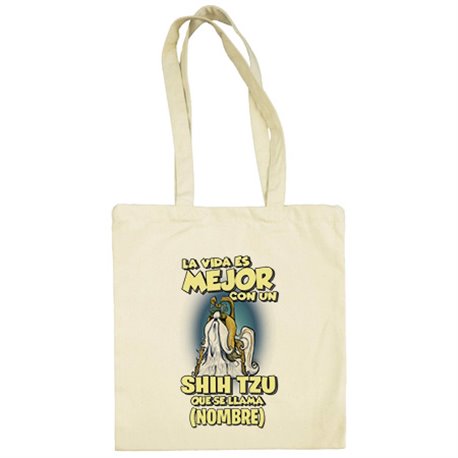 Bolsa de tela la vida es mejor con un perro raza Shih Tzu mascota que se llama personalizable con nombre