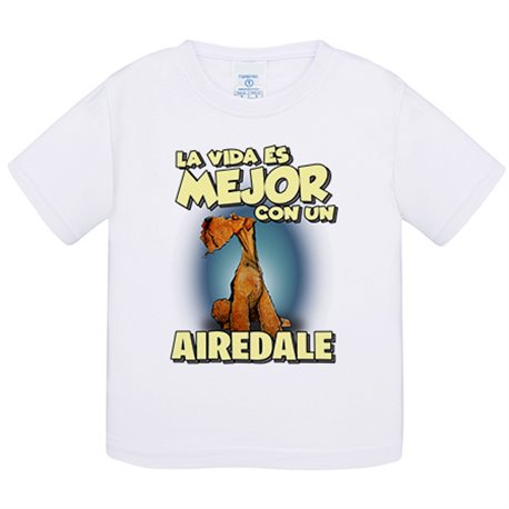Camiseta bebé la vida es mejor con un perro de raza Airedale marrón