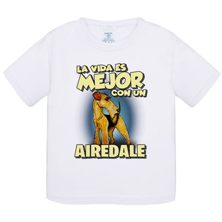 Camiseta bebé la vida es mejor con un perro de raza Airedale