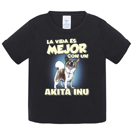 Camiseta bebé la vida es mejor con un perro de raza Akita Inu