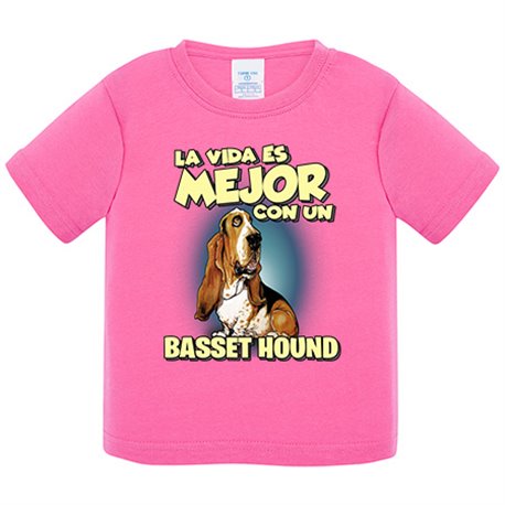 Camiseta bebé la vida es mejor con un perro de raza Basset Hound