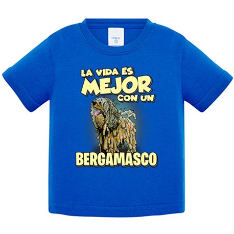 Camiseta bebé la vida es mejor con un perro de raza Bergamasco