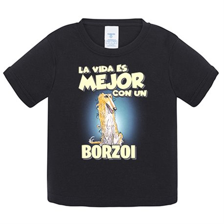 Camiseta bebé la vida es mejor con un perro de raza Borzoi canela