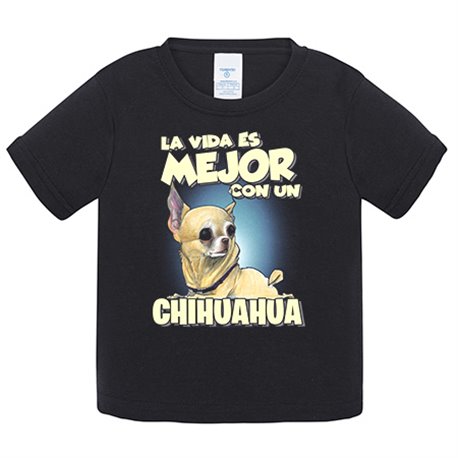Camiseta bebé la vida es mejor con un perro de raza Chihuaha canela