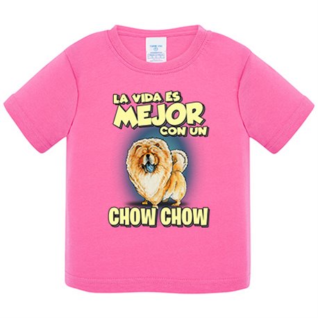Camiseta bebé la vida es mejor con un perro de raza Chow Chow