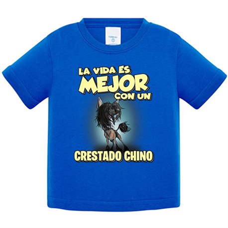 Camiseta bebé la vida es mejor con un perro de raza Crestado Chino