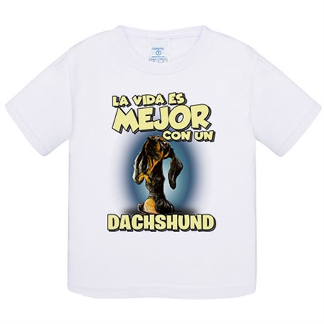 Camiseta bebé la vida es mejor con un perro de raza Dachshund negro