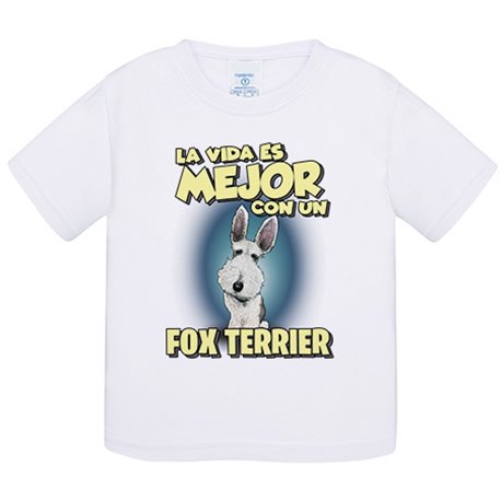 Camiseta bebé la vida es mejor con un perro de raza Fox Terrier