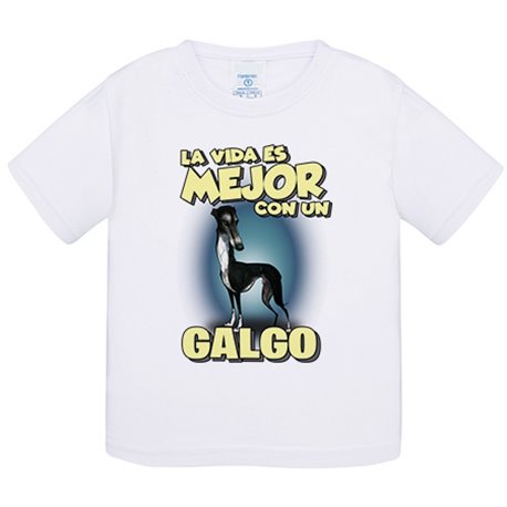 Camiseta bebé la vida es mejor con un perro de raza Galgo negro